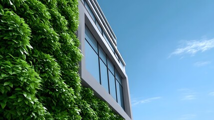 A vibrant vertical garden covers the exterior of a contemporary architectural structure, creating a striking blend of nature and the built environment.