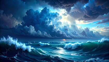 Stormy ocean, dramatic clouds