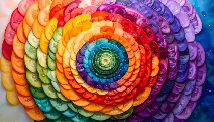 Colorful vegetable slices arranged in a circular pattern