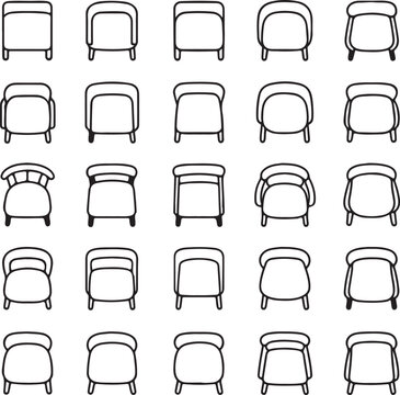 top view minimalistic chair icon set in black and white