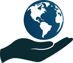 Silhouette of a human hand gently holding planet earth isolated