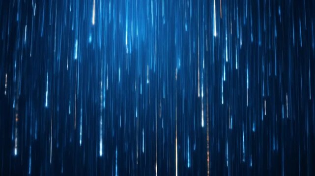 Falling light streaks, rain effect motion background. Dark blue neon digital data stream. 4k video