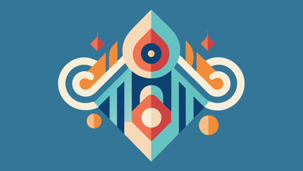 Obraz premium Intricate abstract geometric design with swirling lines and diamond shapes on blue background symmetrical