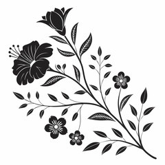 Elegant floral arrangement with hibiscus and small blossoms in a monochrome black and white design style created with generated ai