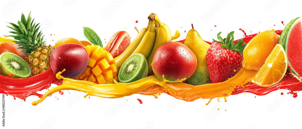 Poster colorful array of fresh fruits creating vibrant splashes and a refreshing composition