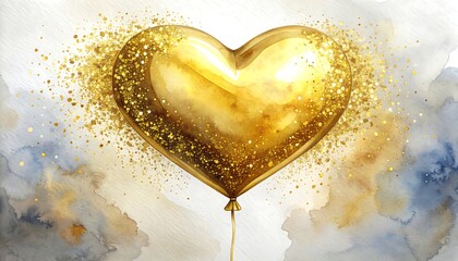 Golden heart balloon, watercolor style