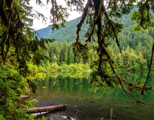 Lush forest reflecting on a calm lake
