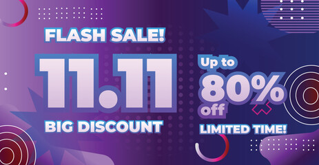 Fototapeta premium Modern Flash Sale Banner Template for 11.11 Shopping Promotion with Gradient Background