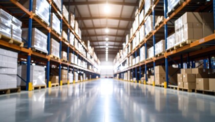 Fototapeta premium Blurry perspectives exploring storage room views in an industrial warehouse environment