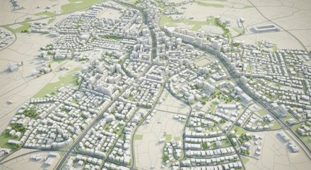 Fototapeta premium Aerial View of Modern Urban Cityscape with Dense Buildings and Green Spaces