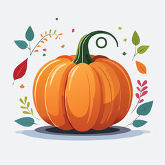 Naklejka premium Orange Pumpkin Decorated With Autumnal Leaves