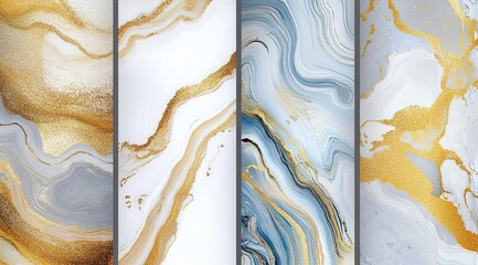 Gold marble background vector set, 4 different designs 