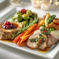 Eclectic Holiday Meal with Diverse Plated Dishes Close Up