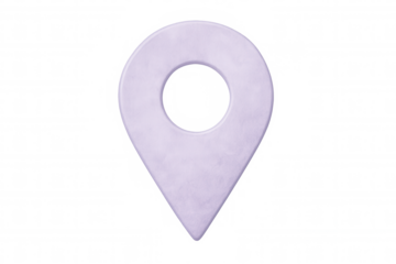 Location pin colored purple, marking specific geographic point against transparent backdrop, highlighting destination or point of interest