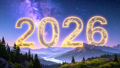 Scenic landscape with year 2026 highlighted