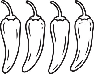 Set of Chili Pepper Outline vector illustration isolated On Transparent Background