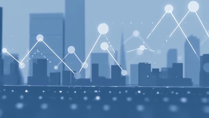Business graph rising over city skyline with financial data. - Powered by Adobe
