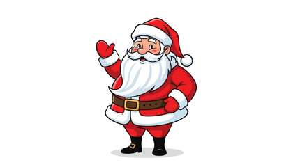 Cartoon Santa Claus Waving, Wearing Red Suit and Hat with White Fur Trim.