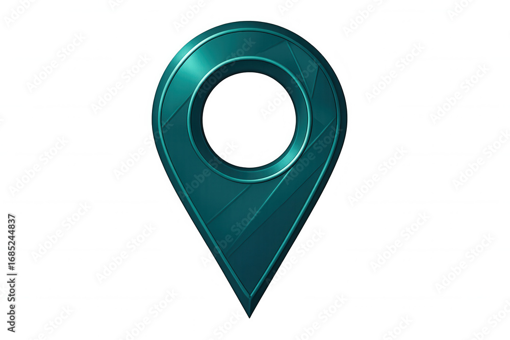 Poster turquoise metallic map pin pointing location with transparent background, ideal for indicating place
