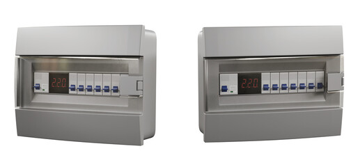 Obraz premium electrical circuit breaker box isolated on white