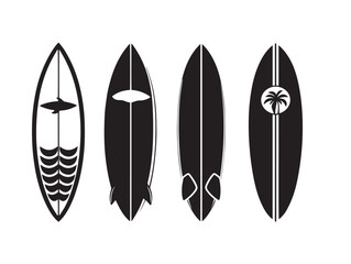 Minimal Surfboard Icons Set with Modern Clean Silhouette Artwork