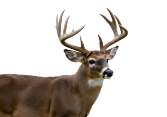 Majestic Whitetail Deer: Buck with Large Antlers - Wildlife Photography on white background
