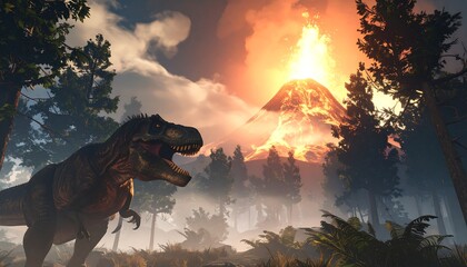 T-Rex and Volcano Eruption Scene