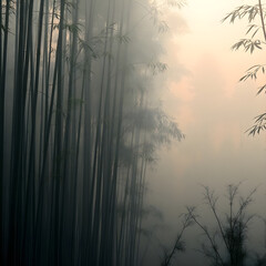 Obraz premium bamboo forest is shrouded in a mysterious and ethereal mist,