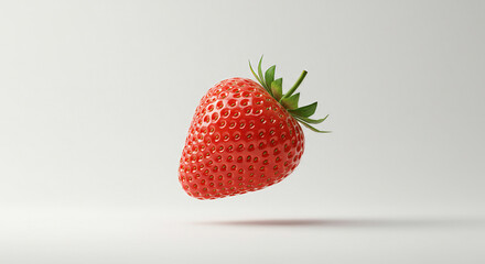 Single Fresh Strawberry Floating on White Background &ndash; Minimalist Fruit, Healthy Food, and Modern Culinary Concept