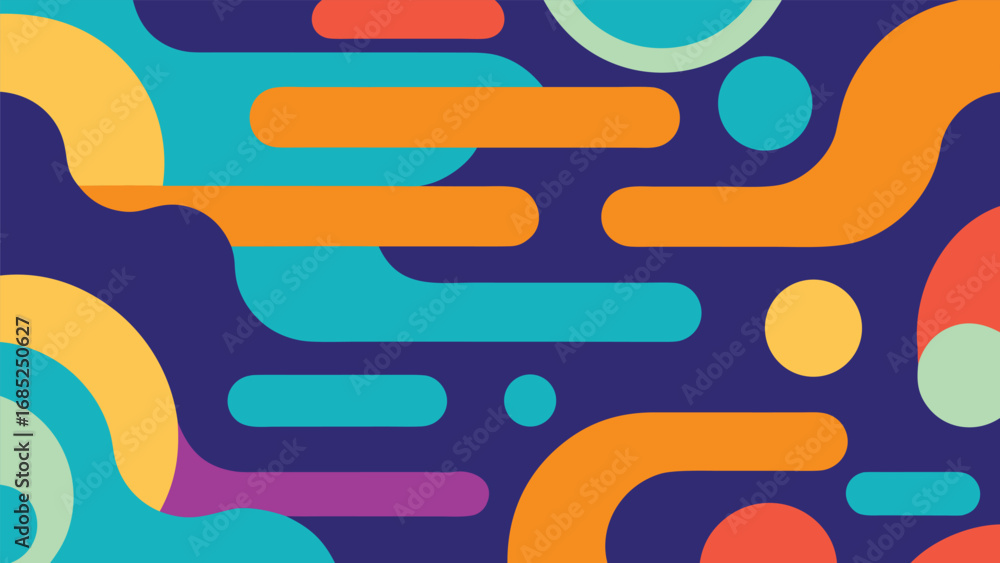 Poster modern abstract geometric pattern with rounded shapes on dark blue background vector illustration