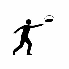 Black silhouette of a person throwing a frisbee disc.