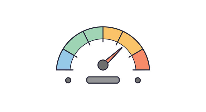 Colorful speedometer gauge indicating performance level with a needle pointing towards excellent status.