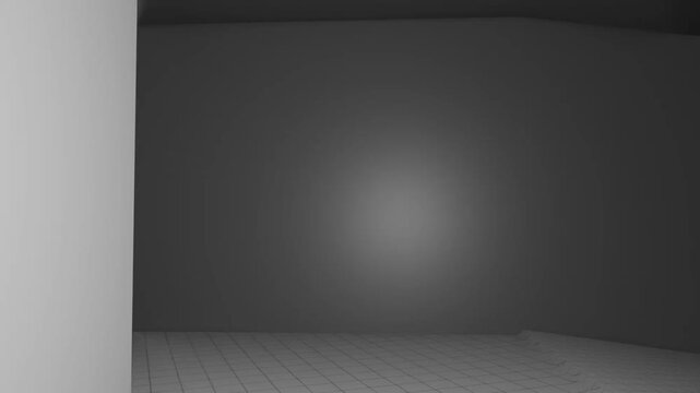 Dark liminal space of an abandoned industrial factory corridor with mysterious lighting, uncanny surreal ambience, deserted transitional architecture
