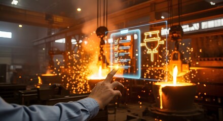 Industrial quality control with augmented reality interface over molten metal in a foundry setting.