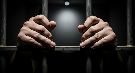 A beautiful, high-resolution shot of hands behind bars.