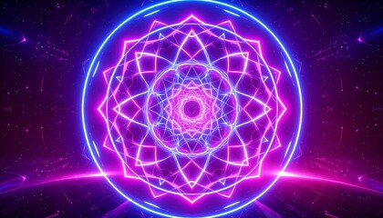 Neon mandala in a cosmic void