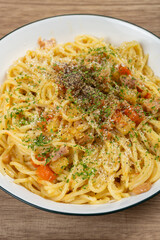 top view spaghetti at vertical composition