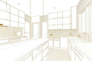 Fototapeta premium Line drawing of a modern kitchen design.