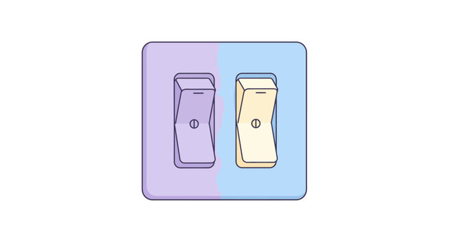 Modern dual light switch with contrasting pastel colors, symbolizing choice and change for smart home and design concepts.