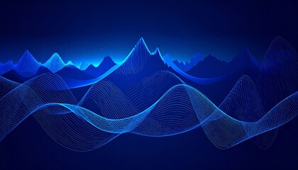 Abstract digital landscape of glowing mountains and waves