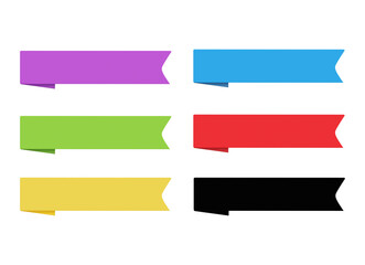 Ribbons and tags. Ribbons collection on white background. Vintage design element, decorative sticker. Cute folded ribbon for sale banner, advert, game, app