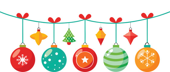 Christmas hanging ornaments vector. Holiday decoration ornaments set on transparent background
