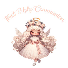 First Holy Communion Angel girl illustration