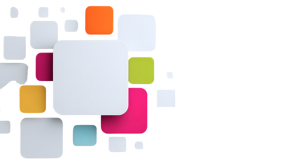 create a 3d illustration wth a white background featring square elements, plac a subject on the left sid and allocate ample copy sace on the right for potenial text