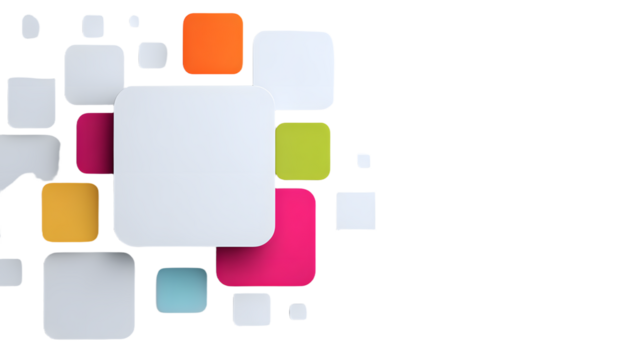 create a 3d illustration wth a white background featring square elements, plac a subject on the left sid and allocate ample copy sace on the right for potenial text