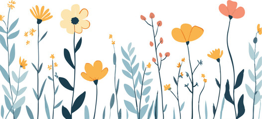 Delicate watercolor wildflowers in shades of yellow and orange on a white background