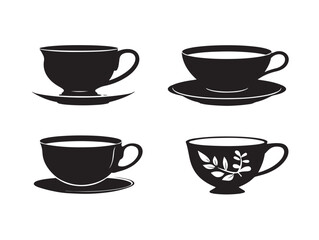 Tea Cup Icon Collection Featuring Four Elegant Beverage Silhouette Vector Designs