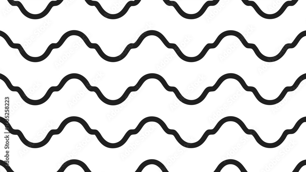 Poster seamless black wavy lines pattern on white background abstract border