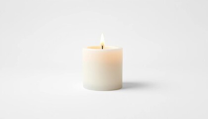 A pristine white candle, isolated on a pure white background,  simple,  wax