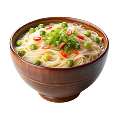Delicious Bowl of Noodles with Green Peas and Red Pepper against a Black Background